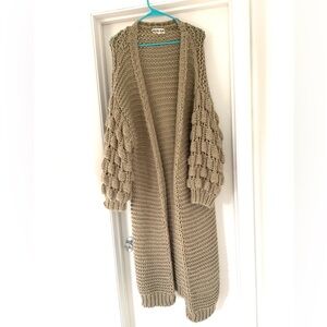 Malibu Bum beige Chunky Knit Long Cardigan with Textured Sleeves (small/medium)